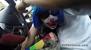 I’m just a clown teen sucking cock outdoors in wild POV action!
