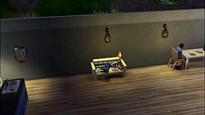 spying on a cheating brunette wife in a blue velvet dress