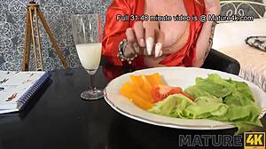 Mature4K Blonde Milf with Fake Tits Bangs in Kitchen