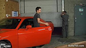 sexy gay mechanic gets fucked in the garage with monster cock big cock hardcore blowjob sucking cock