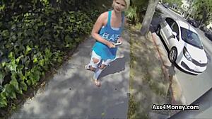 Icy blonde teen gets fucked in back alley, pov blowjob! 😏