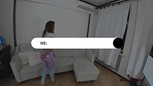 teen in purple leggings has intense yoga session