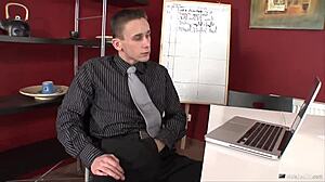 In the office, the gay twink group engages in passionate encounters