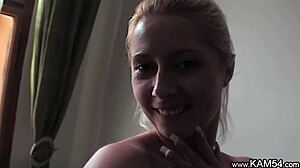 Kam54, horny milf with natural big tits, rips clothes and exposes herself on sofa for cam orgasm!