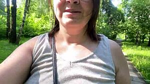 Outdoor milf flashing big natural tits in city park, wow! 😍 Part 1