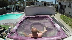 dayanara relaxes in the hot tub jacuzzi with a skinny POV view