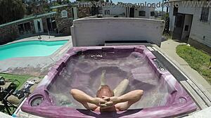 dayanara relaxes in the hot tub jacuzzi with a skinny POV view