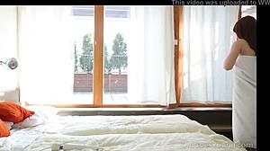 old guy fucks young brunette geny doggystyle on bed