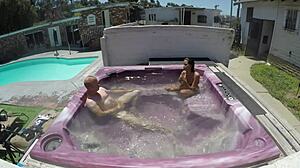 dayanara relaxes in the hot tub jacuzzi with a skinny POV view