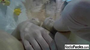 sexy nadia takes bath with rubber duckies, masturbating her pussy intensely