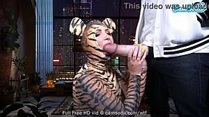 Big boobs pussy cat masturbates and blows huge cock