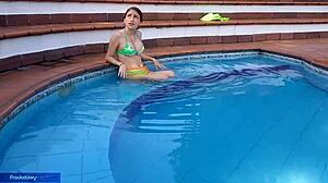 Innocent Latina Enjoys Poolside Oral With Stepbrother