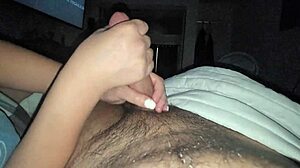 Intense Handjob on Big Black Monster Cock During Masturbation Session with Close-Up Views and Cumshot Finish
