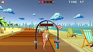 roller babe hentai game ep 2 shows outdoor bdsm. muscular guys dominate on the beach.