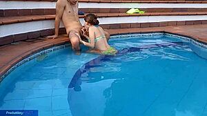 Innocent Latina Enjoys Poolside Oral With Stepbrother