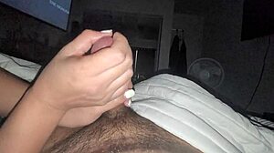 Intense Handjob on Big Black Monster Cock During Masturbation Session with Close-Up Views and Cumshot Finish