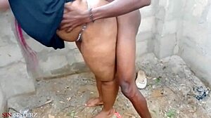 Russian amateurs fuck roughly behind the house during outdoor party