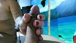 she helps him with a handjob as a gift