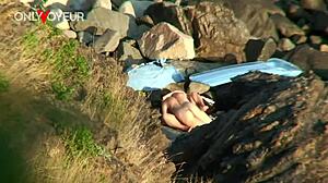 Beach voyeur catches couple thinking secluded spot is perfect for quick passionate fuck