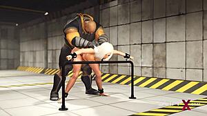 Sexy Young 18+ Blonde Cuffed In Sci-Fi Bdsm Bunker For Monster Cock Assfucking