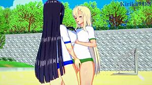 yomi ikaruga and katsuragi engage in intense lesbian play in senran kagura hentai
