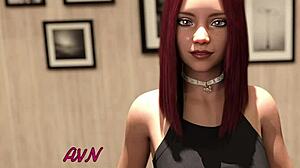 Horny busty redhead roommate in 3D law school porn game