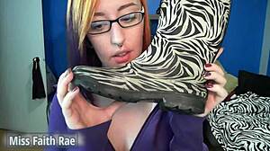 Full video of redhead punished, licking rainboots under femdom