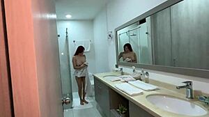 I spy my step sister's red-haired friend bathing and crave her huge tits - Angel Cruz!