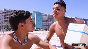 I sucked the popsicle seller's big cock at the beach, then he fucked my ass hard