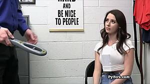 Security officer spies on big tit teen in hidden cam.