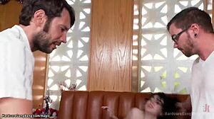 Pale Brunette Slut Takes Anal in Wild Gangbang