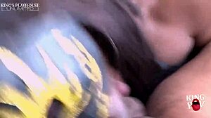 Masked beauty takes rough throat fucking backstage. Big black cock fills her mouth.