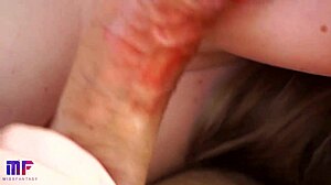 this babe's red lips sucking cock in close-up pov for cumshot