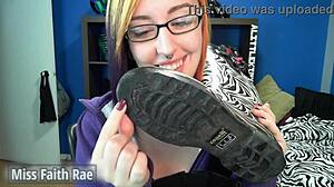 Full video of redhead punished, licking rainboots under femdom