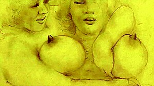 Vintage cartoon illustration of retro anime hentai