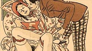 Vintage cartoon illustration of retro anime hentai