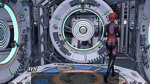 stranded in space 95, holding hands with asian scientist milf in sexy outfit.