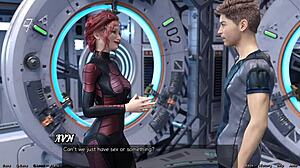 stranded in space 95, holding hands with asian scientist milf in sexy outfit.