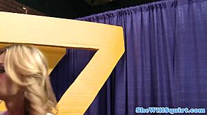 quirky eurobabe squirts wildly during a unique talent show performance