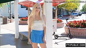 Fresh 18 teen flashes upskirt nude on street.