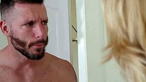 Stepson massages stepmom's big tits, then fucks her hard. Why so hot?