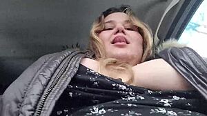 Huge facial of a cute bbw blonde with big breasts in inclement weather