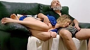 stepdaughter naps on stepdad and gets surprised