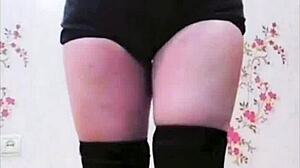 Twerking big white ass crossdresser rides in homemade scene