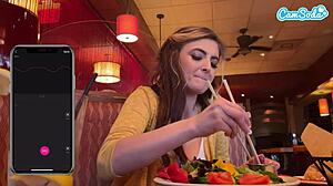 cumming in public with interactive vibrator for huge wet orgasm at lunch