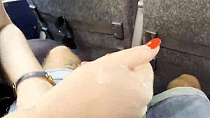 milf risks a sneaky blowjob on a crowded travel bus