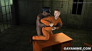 3d cartoon prisoner takes it hard from chubby black cop in tight cell action