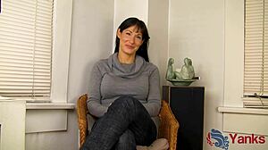 Fit shy Angela James humps counter to wild orgasms.