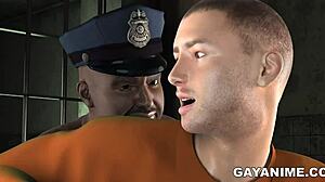 3d cartoon prisoner takes it hard from chubby black cop in tight cell action