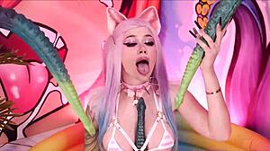 Solo anime girl plays with long tentacles 😍